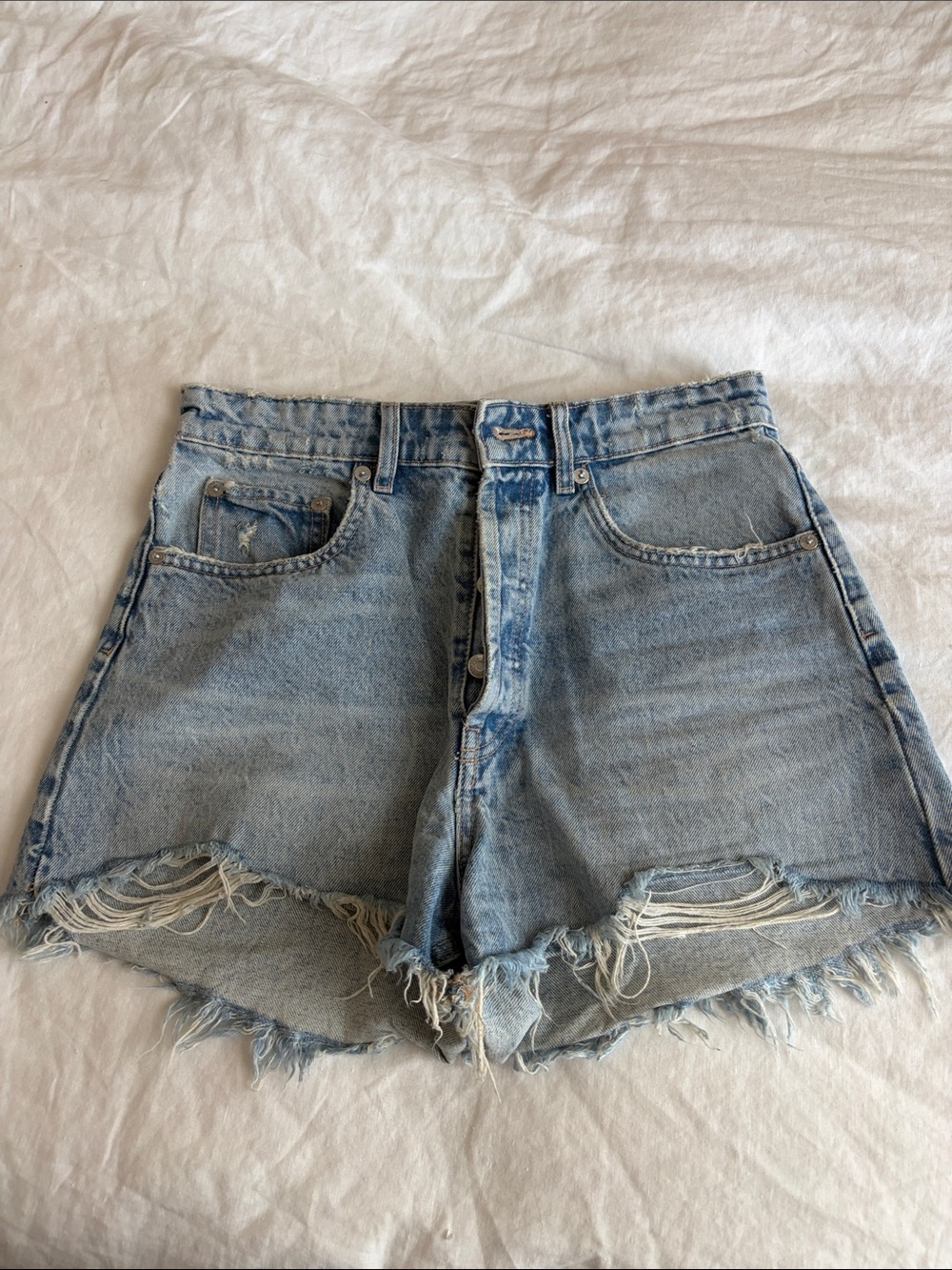 Zara Light Blue Distressed Denim Shorts